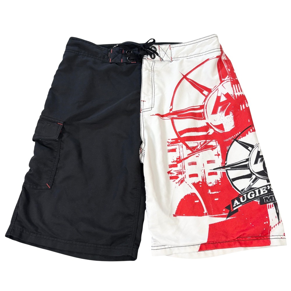Vintage Y2K Oakley Augie's Quest Board Shorts Mens 33 Black Red  Swim Trunks